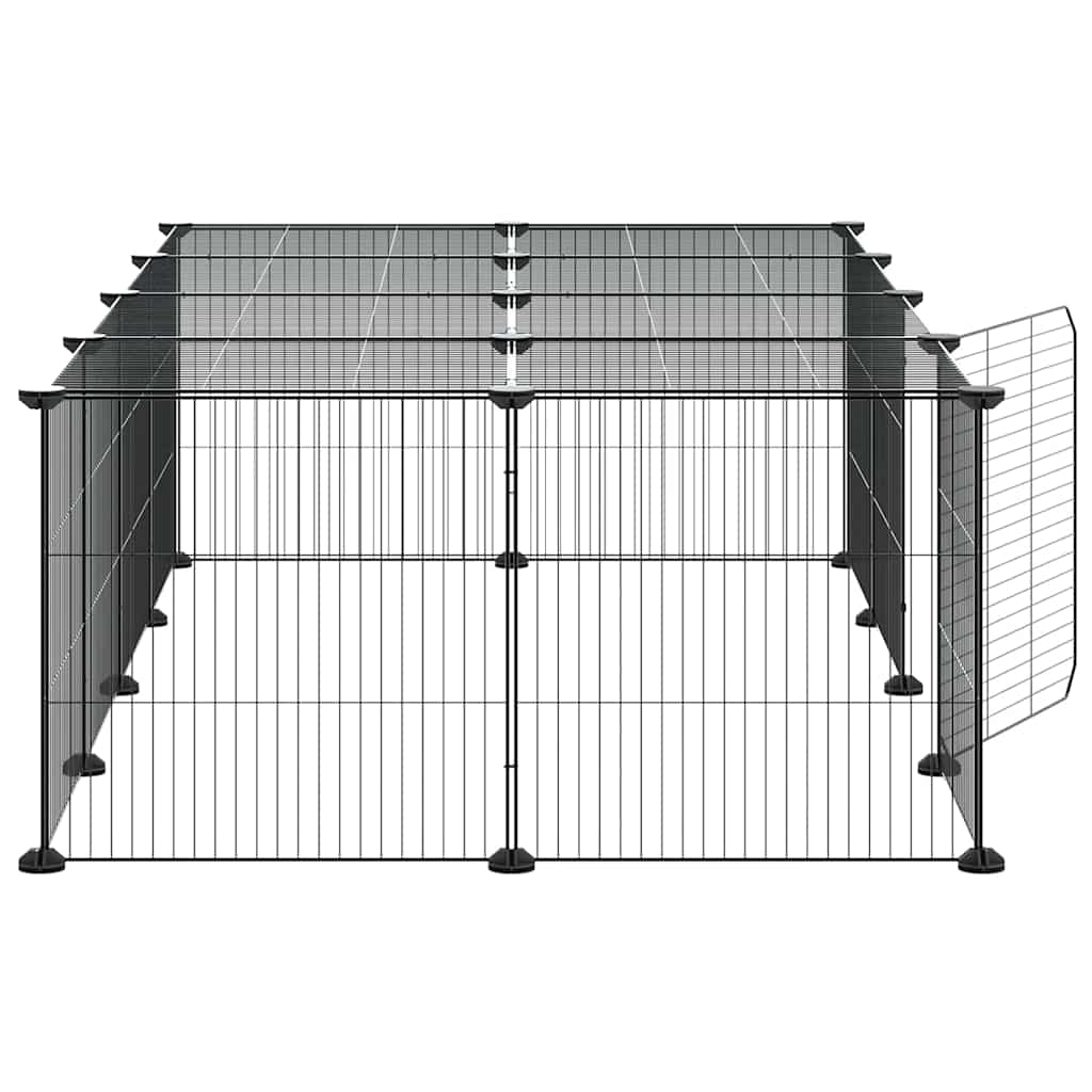 20-Panel Pet Cage with Door Black 140x70x35 cm Steel