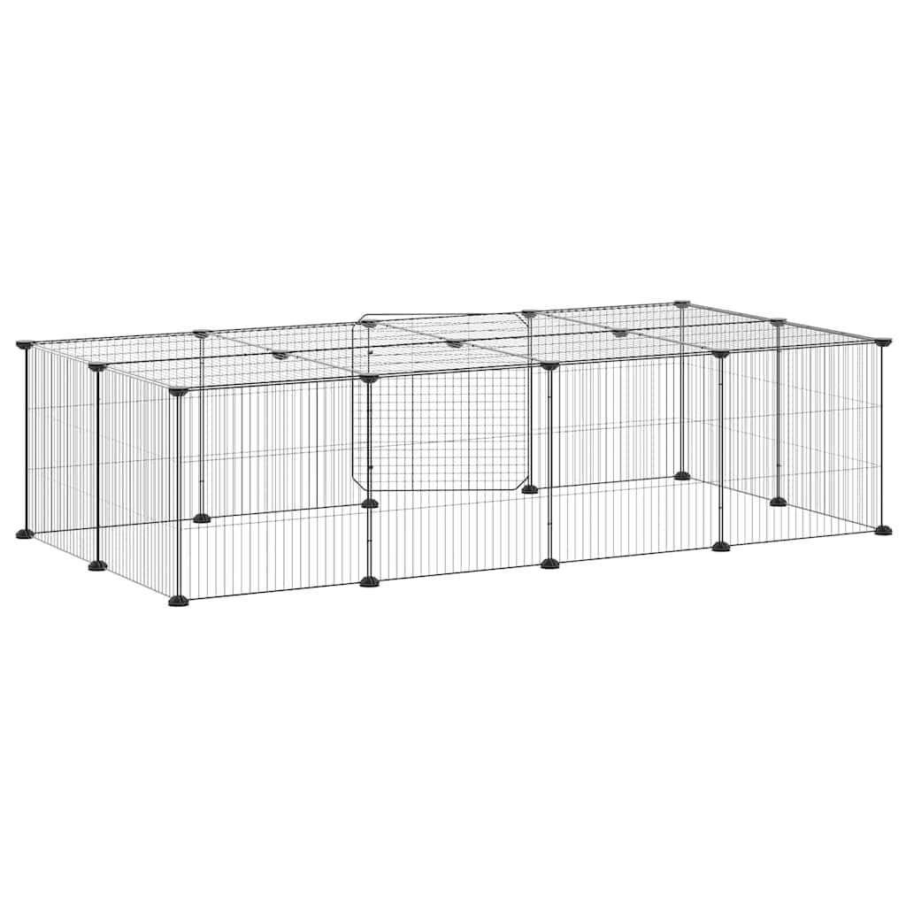 20-Panel Pet Cage with Door Black 140x70x35 cm Steel