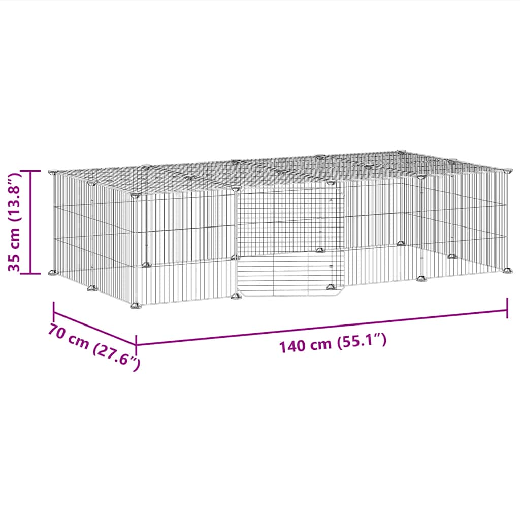 20-Panel Pet Cage with Door Black 140x70x35 cm Steel