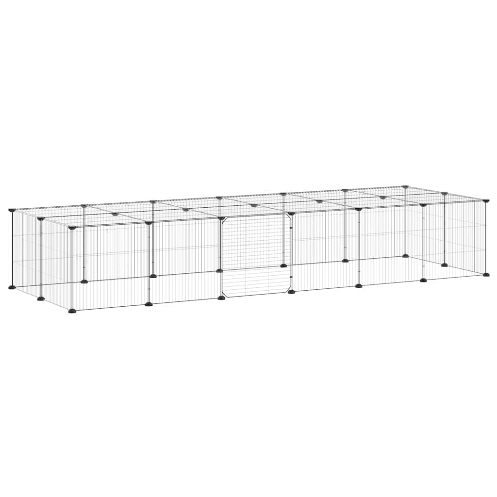 28-Panel Pet Cage with Door Black 210x70x35 cm Steel