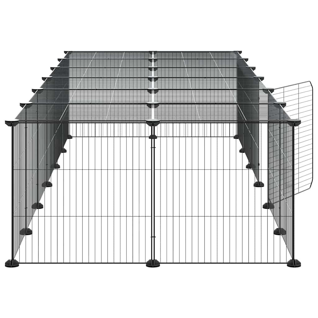 28-Panel Pet Cage with Door Black 210x70x35 cm Steel