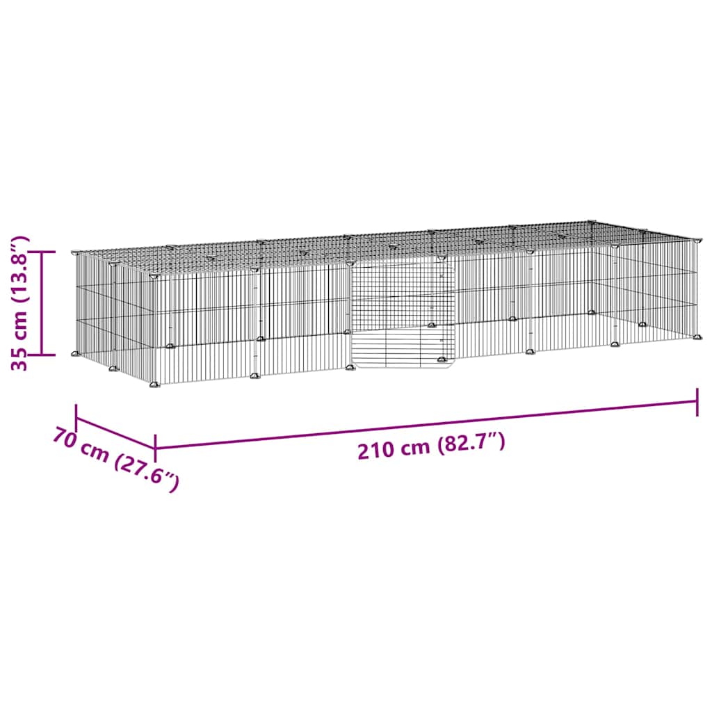 28-Panel Pet Cage with Door Black 210x70x35 cm Steel