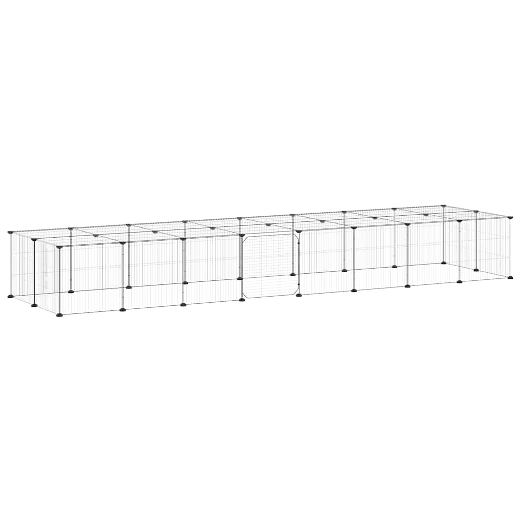 36-Panel Pet Cage with Door Black 280x70x35 cm Steel