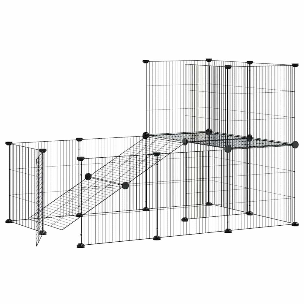 20-Panel Pet Cage with Door Black 105x70x70 cm Steel