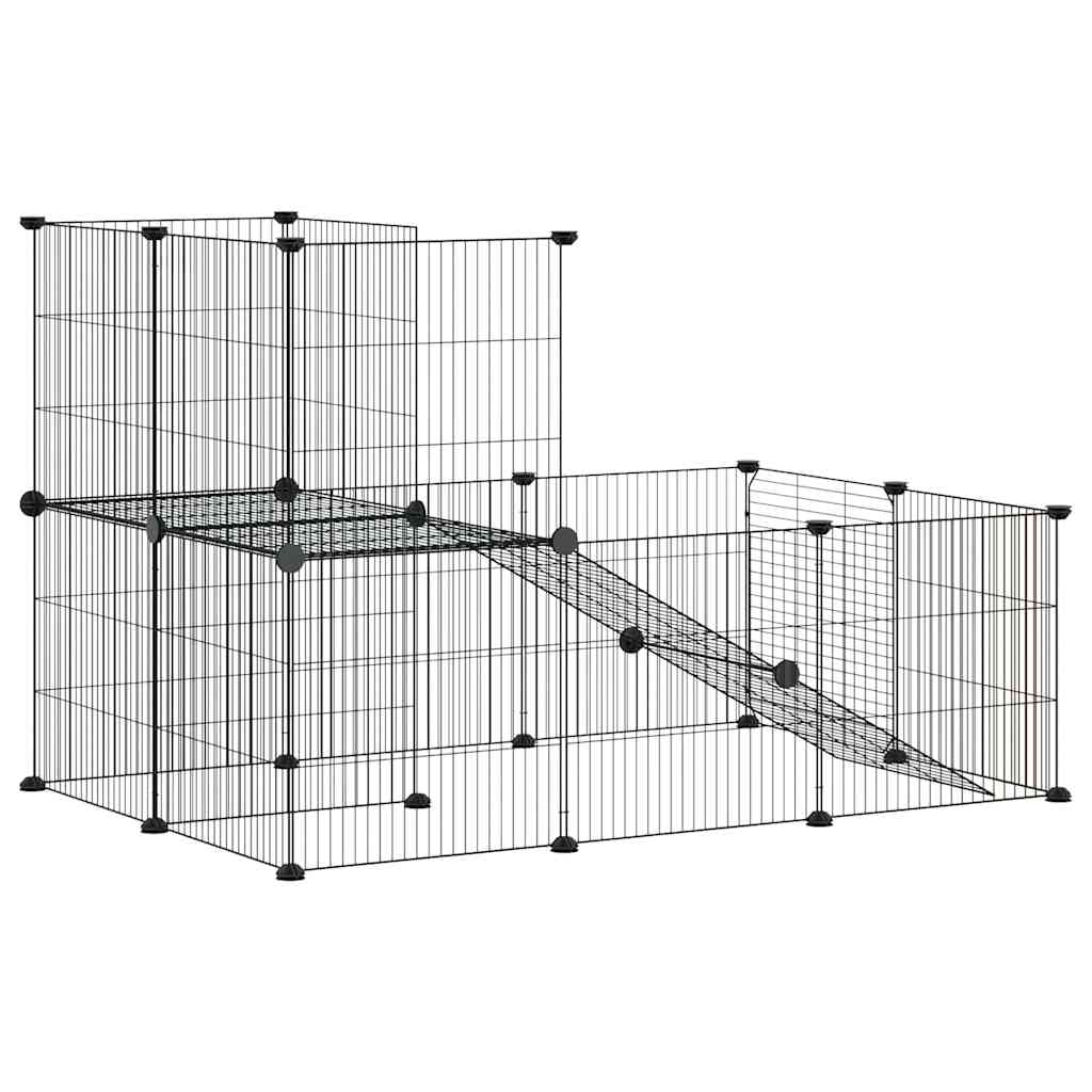 20-Panel Pet Cage with Door Black 105x70x70 cm Steel