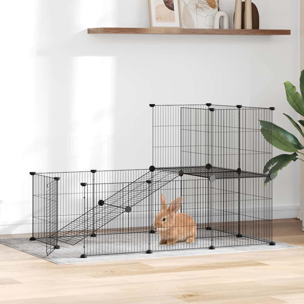 20-Panel Pet Cage with Door Black 105x70x70 cm Steel