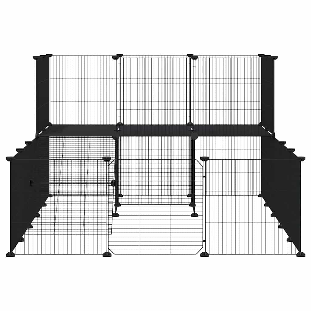 36-Panel Pet Cage with Door Black 175x105x70 cm Steel