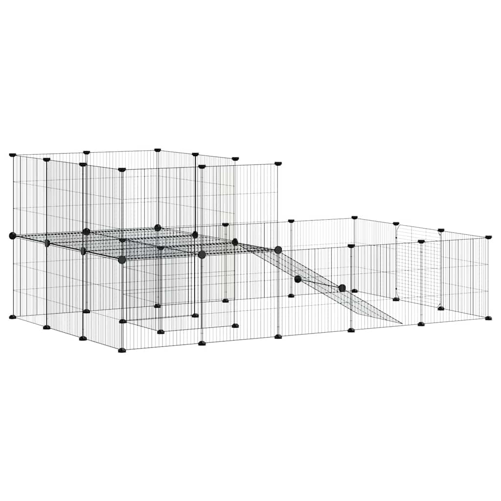 36-Panel Pet Cage with Door Black 175x105x70 cm Steel
