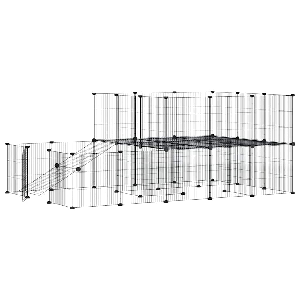 44-Panel Pet Cage with Door Black 35x35 cm Steel