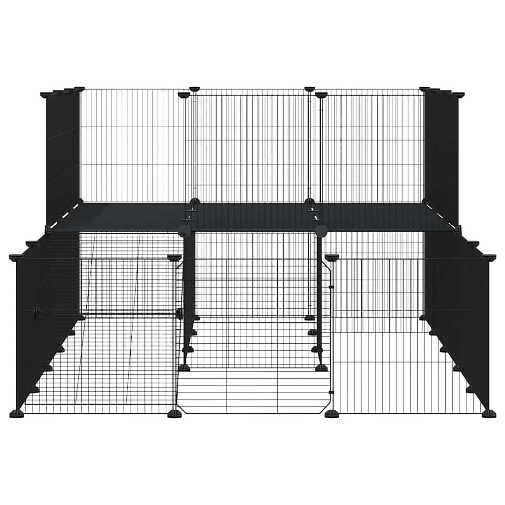 44-Panel Pet Cage with Door Black 175x105x70 cm Steel