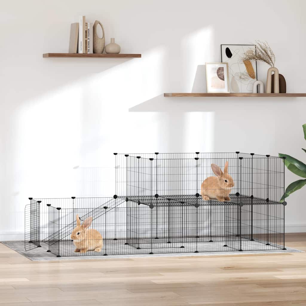 44-Panel Pet Cage with Door Black 175x105x70 cm Steel