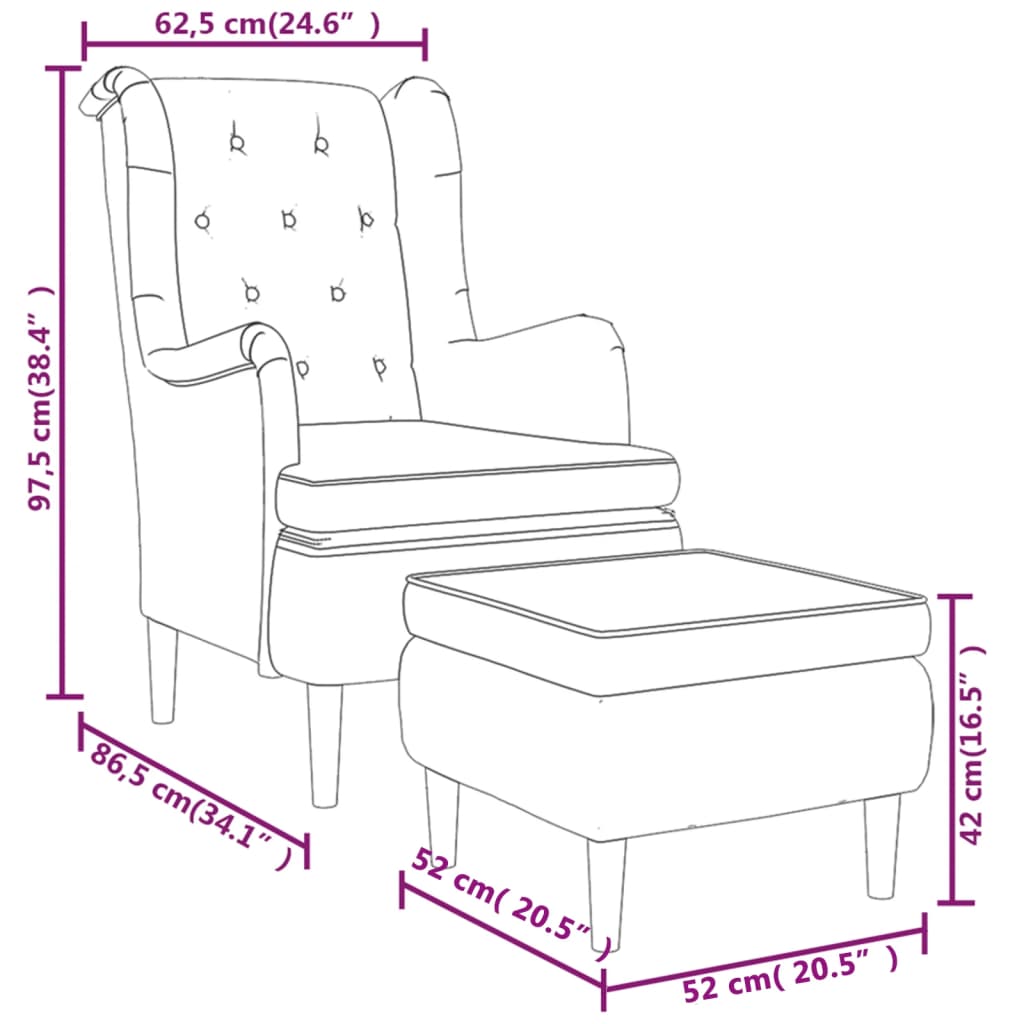 Armchair with Stool Dark Grey Fabric