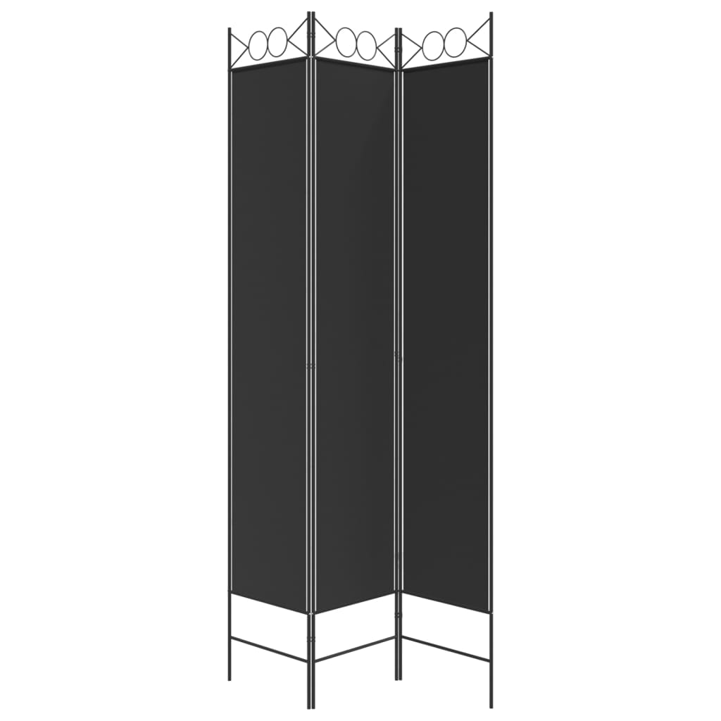 3-Panel Room Divider Black 120x220 cm Fabric