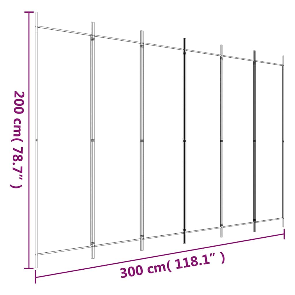 6-Panel Room Divider Brown 300x200 cm Fabric