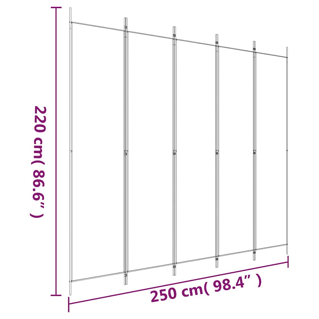 5-Panel Room Divider Brown 250x220 cm Fabric