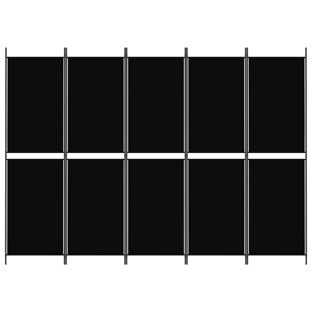 5-Panel Room Divider Black 250x180 cm Fabric