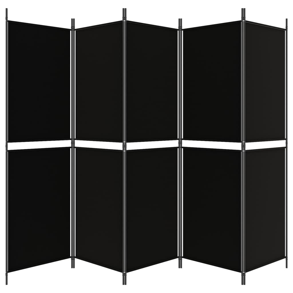 5-Panel Room Divider Black 250x180 cm Fabric