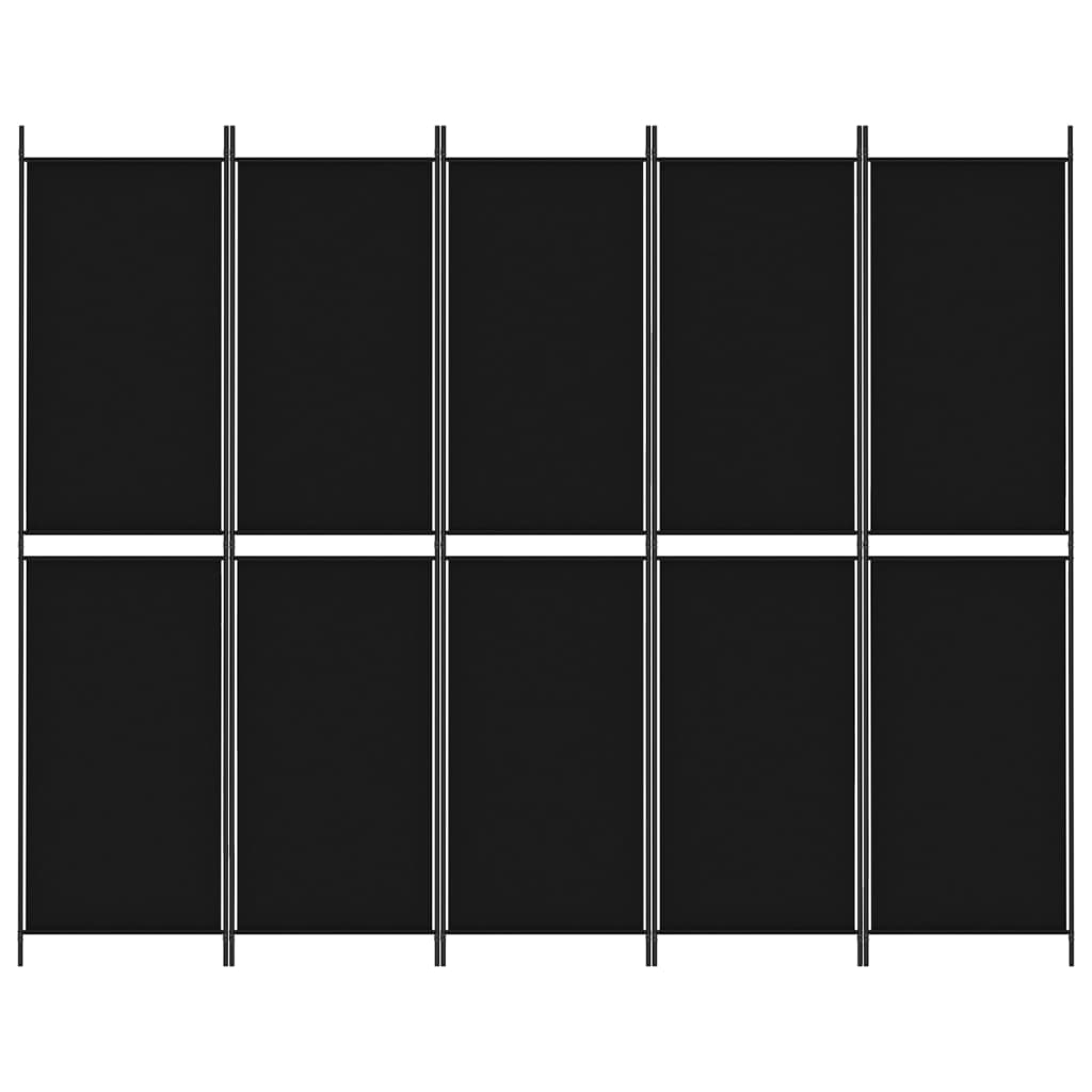 5-Panel Room Divider Black 250x200 cm Fabric