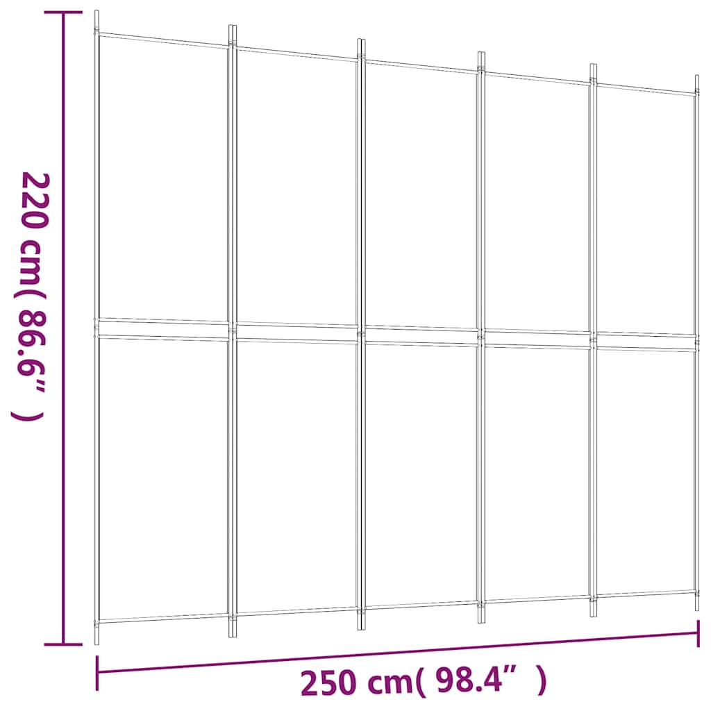 5-Panel Room Divider Brown 250x220 cm Fabric