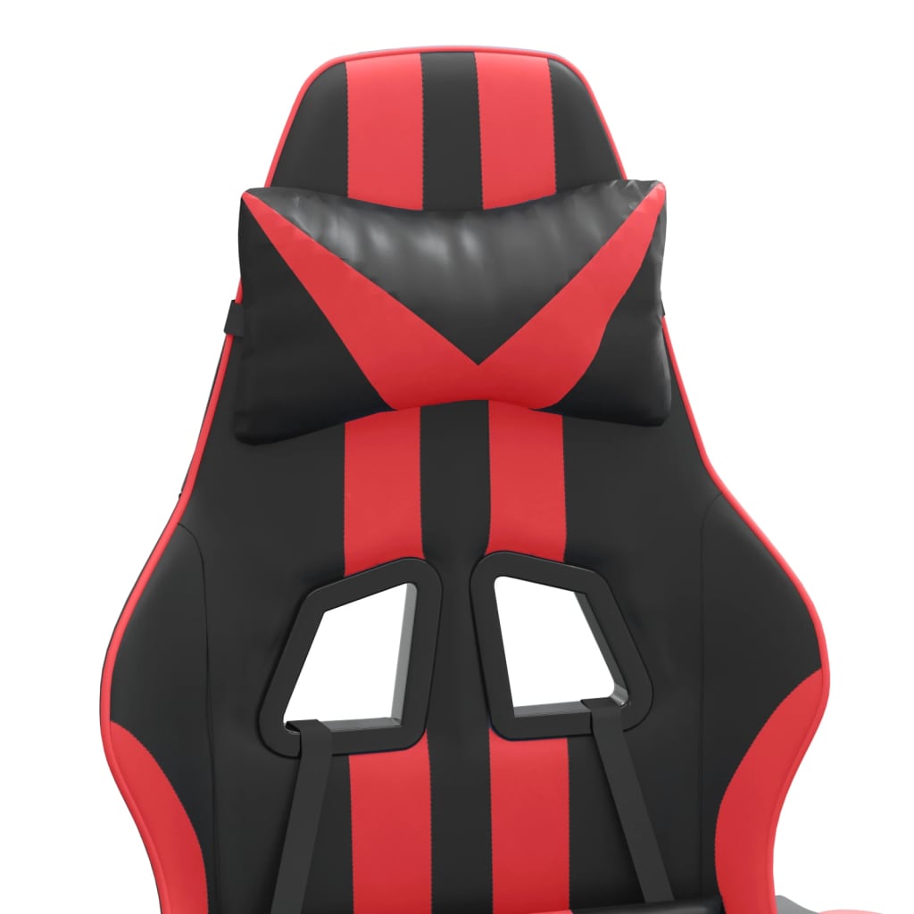 Swivel Gaming Chair with Footrest Black&Red Faux Leather