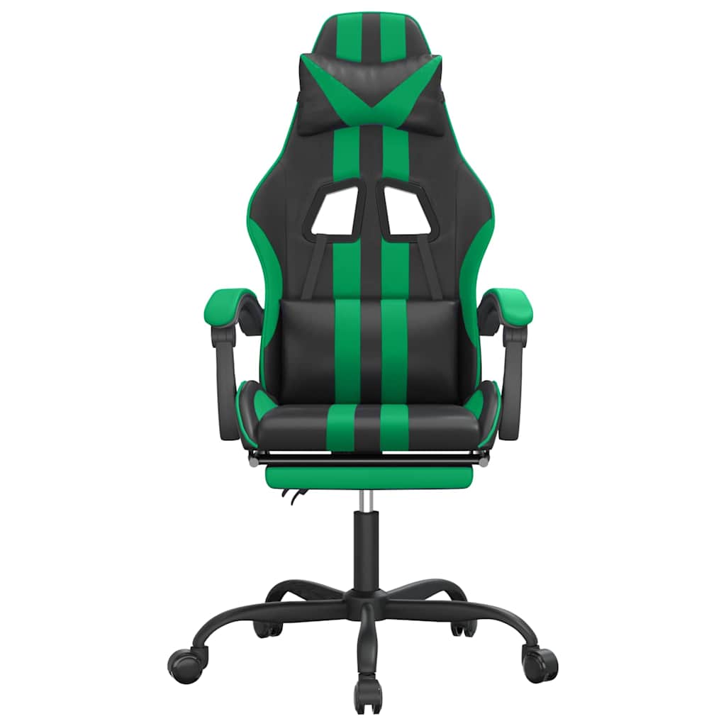 Swivel Gaming Chair with Footrest Black&Green Faux Leather