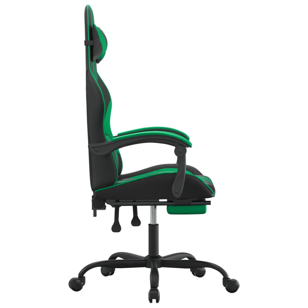 Swivel Gaming Chair with Footrest Black&Green Faux Leather