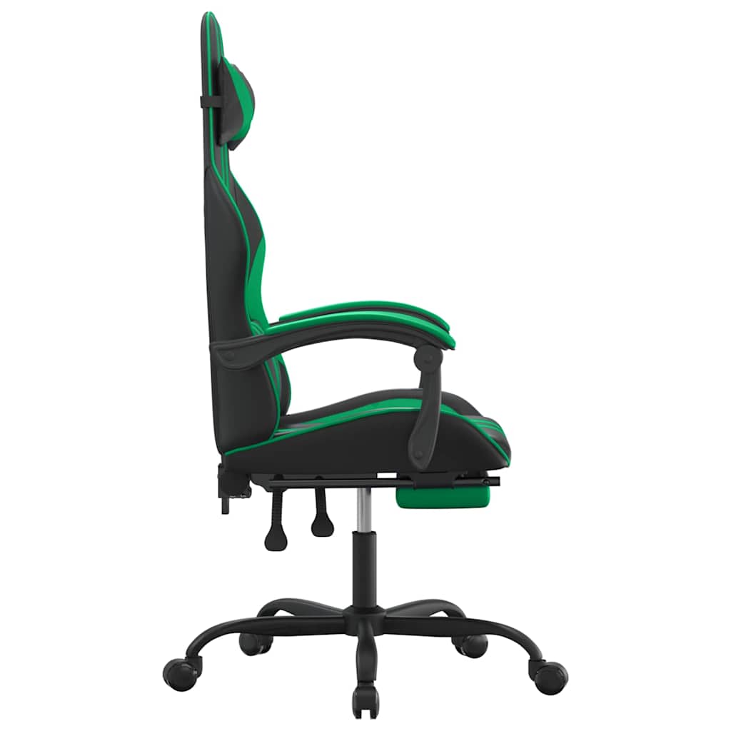 Swivel Gaming Chair with Footrest Black&Green Faux Leather