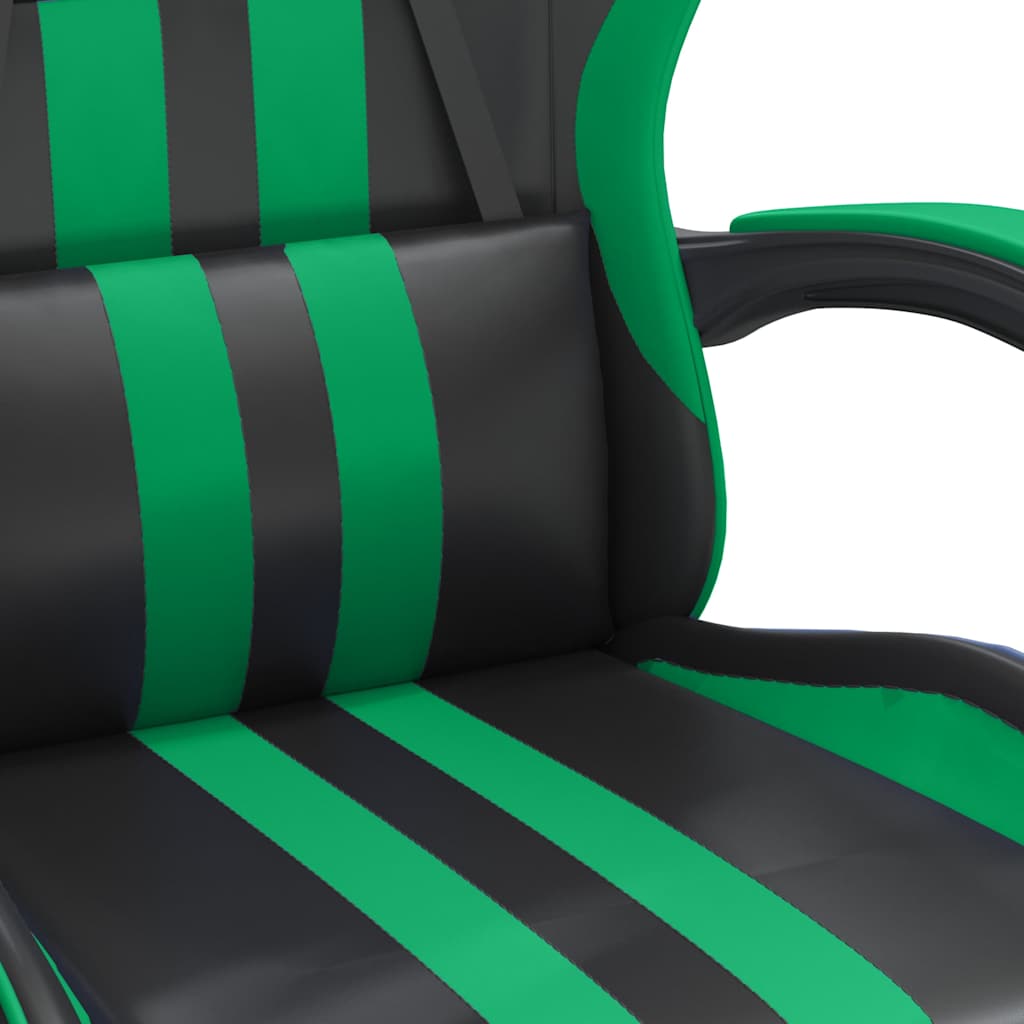 Swivel Gaming Chair with Footrest Black&Green Faux Leather