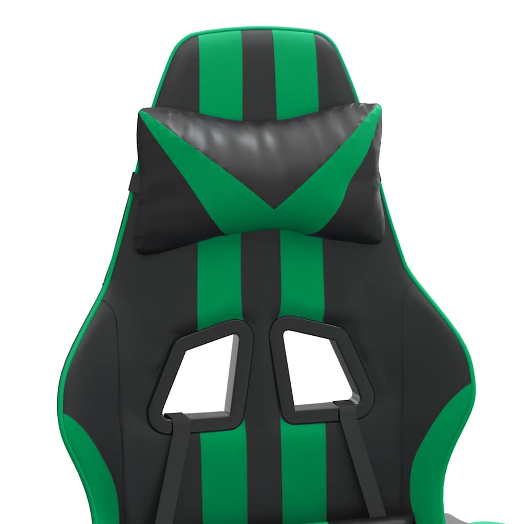 Swivel Gaming Chair with Footrest Black&Green Faux Leather