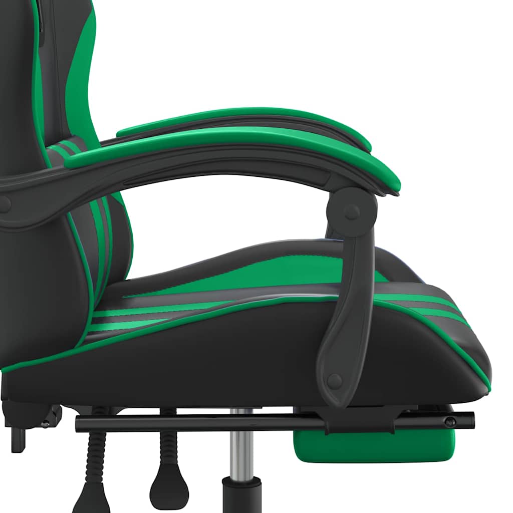 Swivel Gaming Chair with Footrest Black&Green Faux Leather
