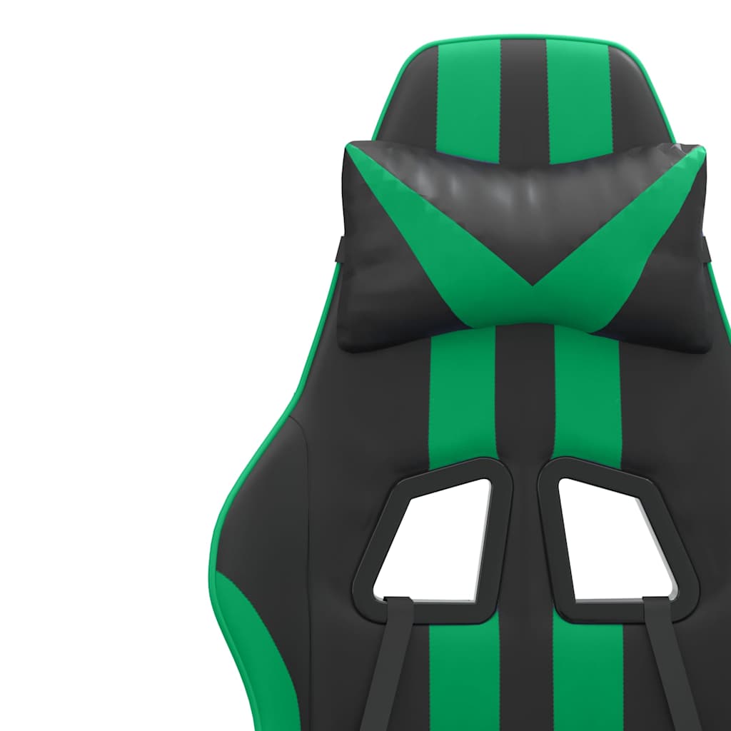 Swivel Gaming Chair with Footrest Black&Green Faux Leather