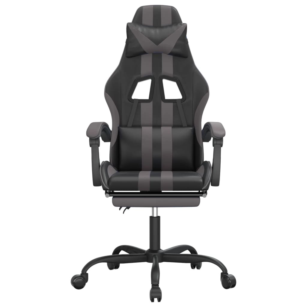 Swivel Gaming Chair with Footrest Black&Grey Faux Leather
