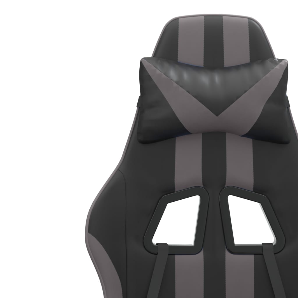 Swivel Gaming Chair with Footrest Black&Grey Faux Leather
