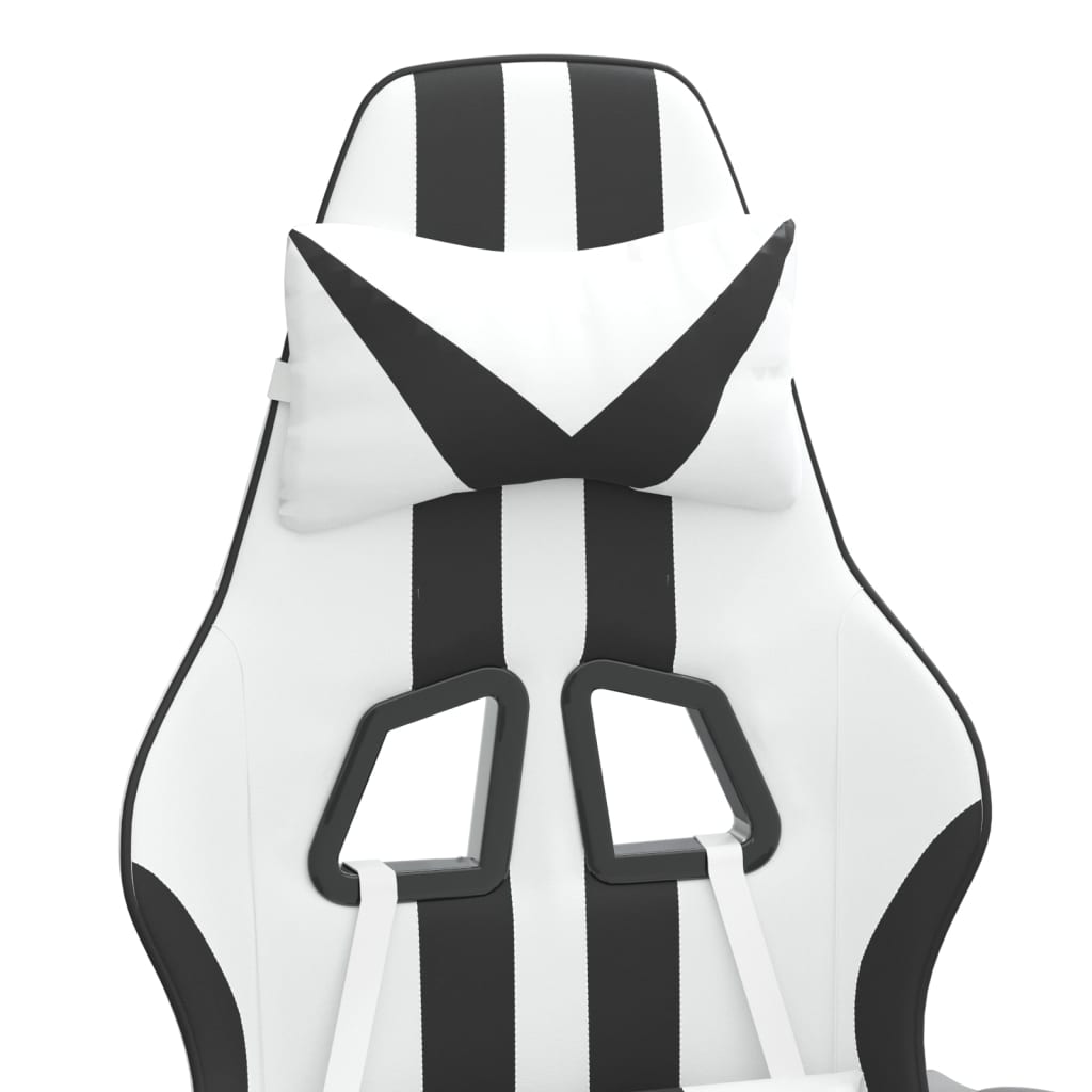 Swivel Gaming Chair with Footrest White&Black Faux Leather