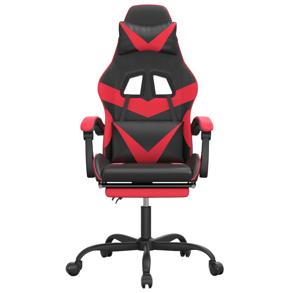 Swivel Gaming Chair with Footrest Black&Red Faux Leather
