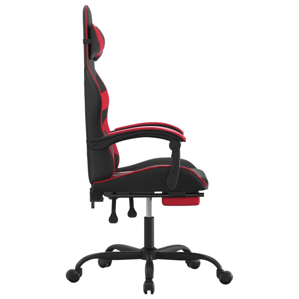 Swivel Gaming Chair with Footrest Black&Red Faux Leather