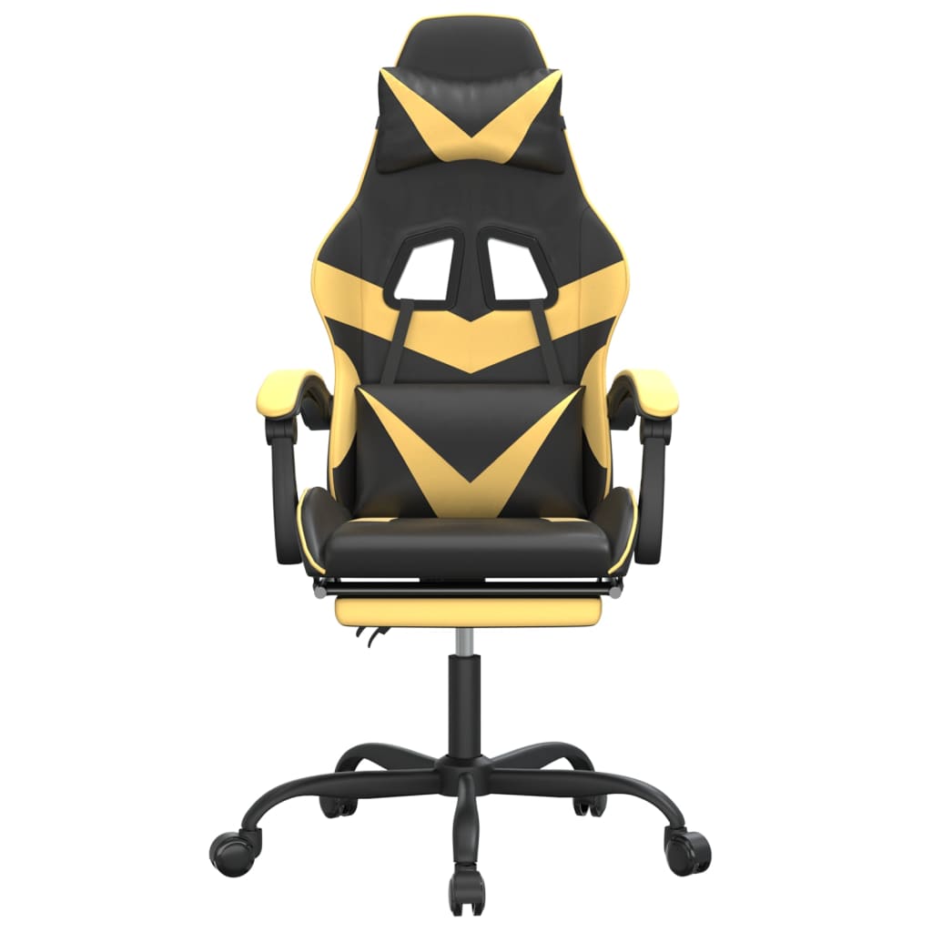 Swivel Gaming Chair with Footrest Black&Gold Faux Leather