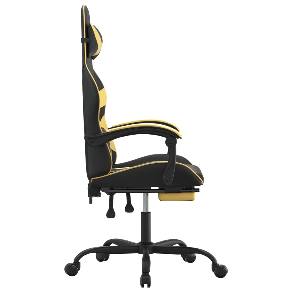 Swivel Gaming Chair with Footrest Black&Gold Faux Leather