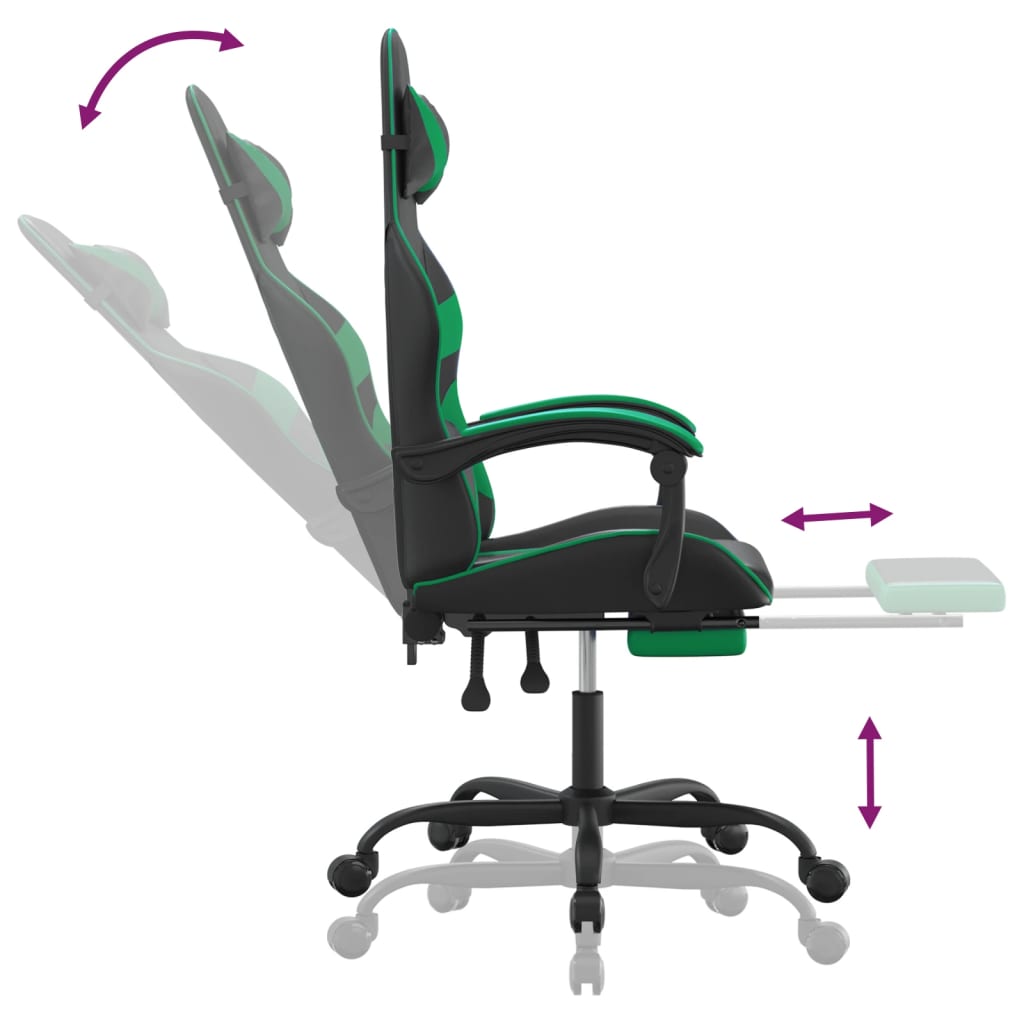 Swivel Gaming Chair with Footrest Black&Green Faux Leather