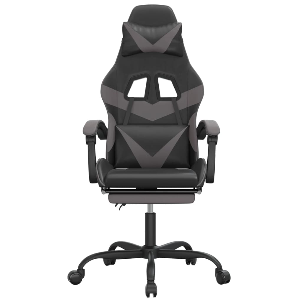 Swivel Gaming Chair with Footrest Black&Grey Faux Leather