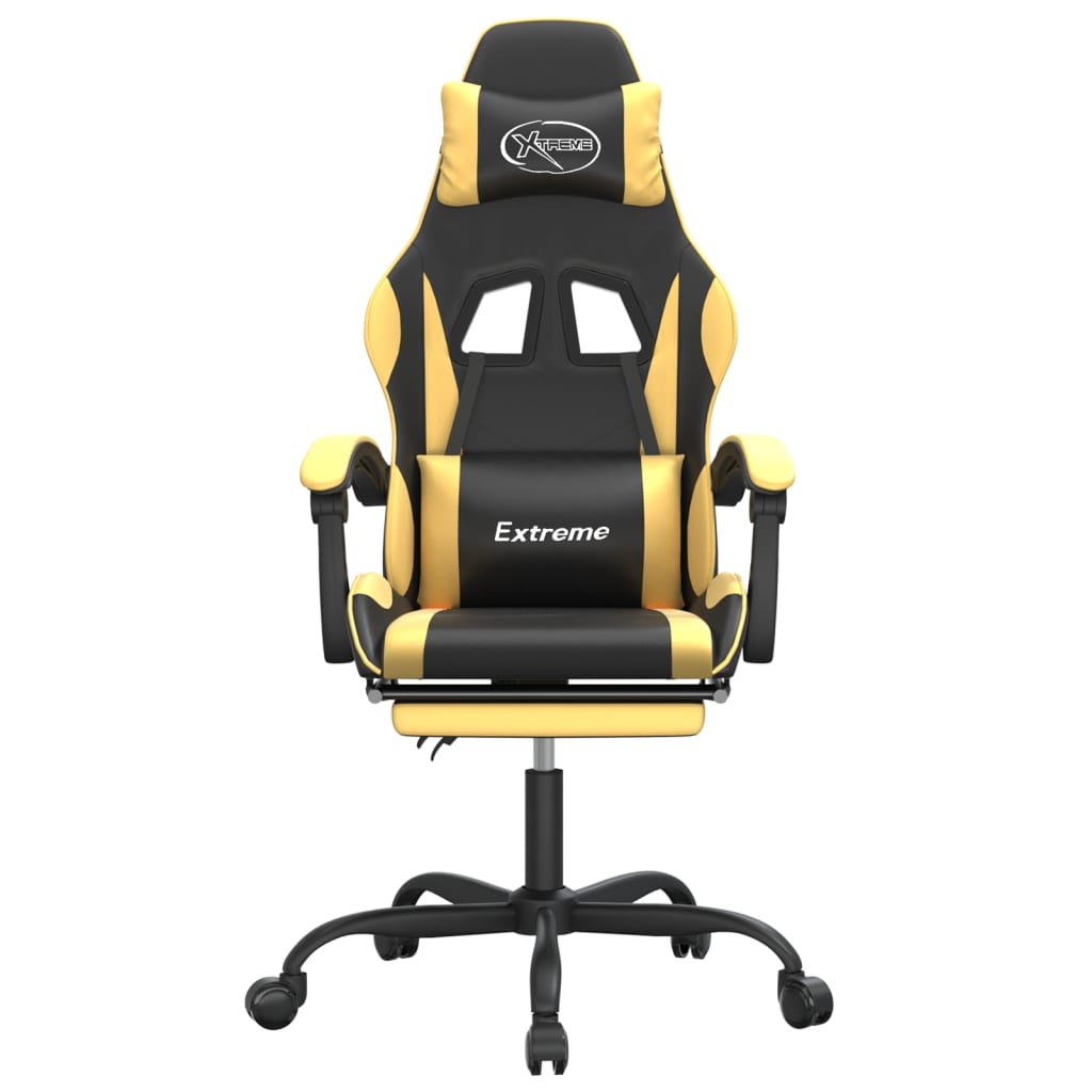 Swivel Gaming Chair with Footrest Black&Gold Faux Leather