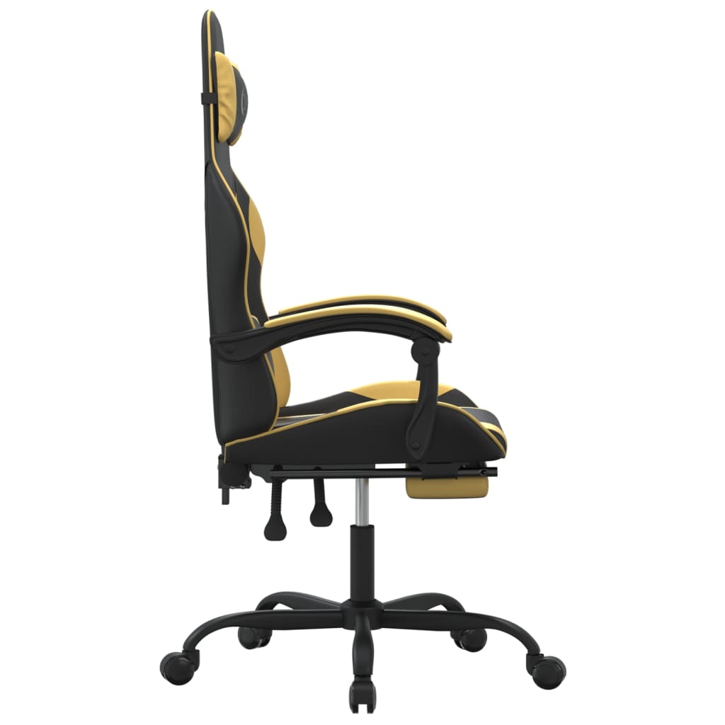 Swivel Gaming Chair with Footrest Black&Gold Faux Leather