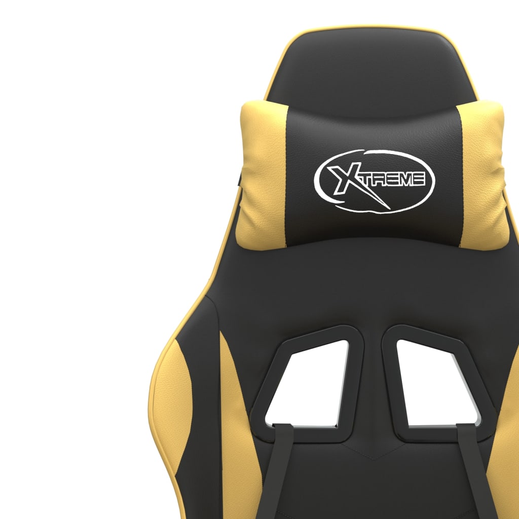 Swivel Gaming Chair with Footrest Black&Gold Faux Leather