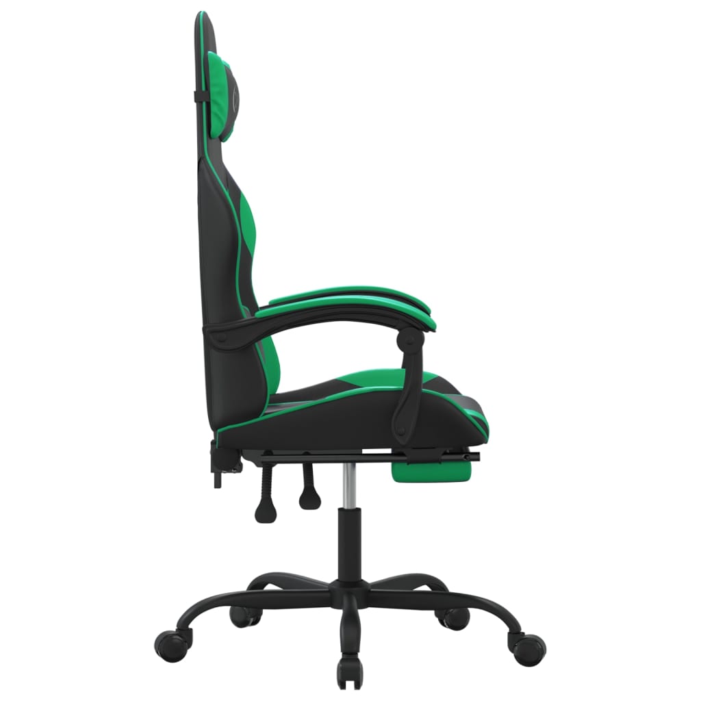 Swivel Gaming Chair with Footrest Black&Green Faux Leather