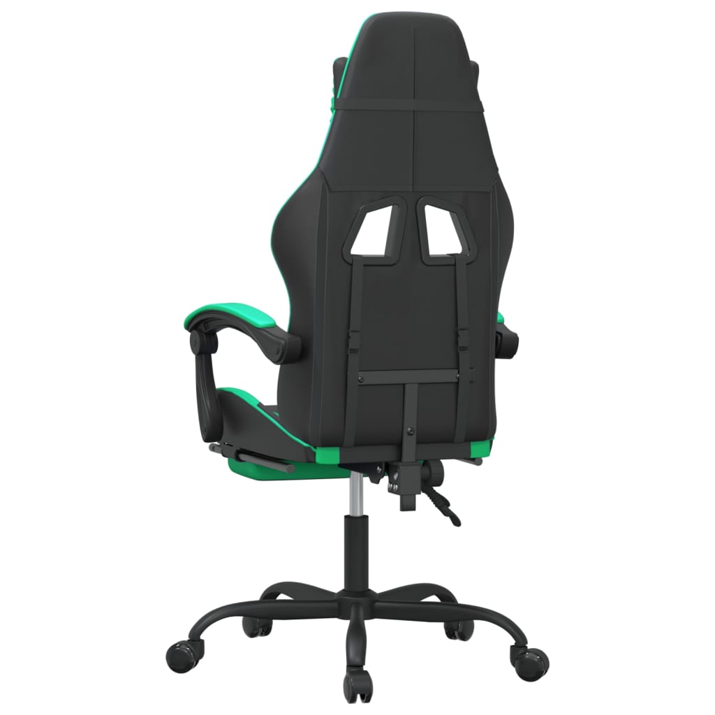 Swivel Gaming Chair with Footrest Black&Green Faux Leather
