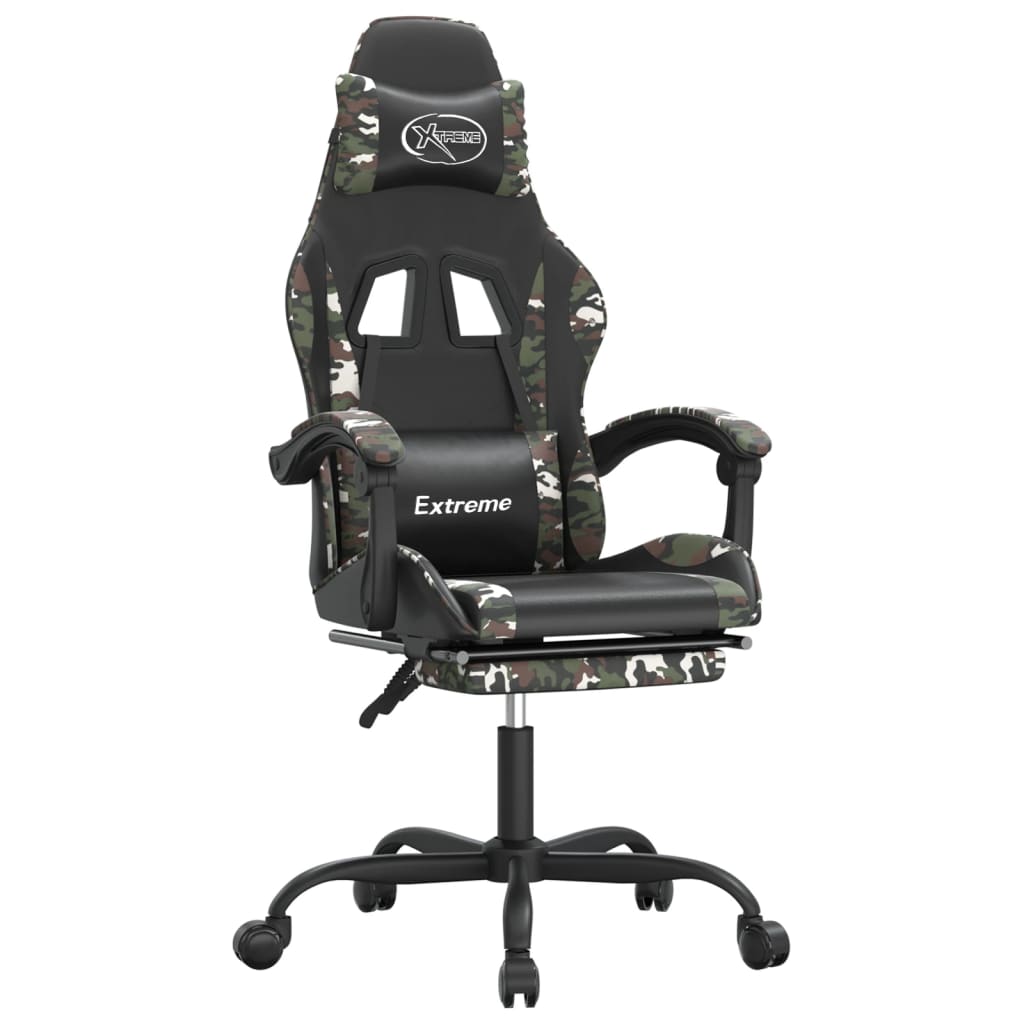 Swivel Gaming Chair with Footrest Black&Camouflage Faux Leather