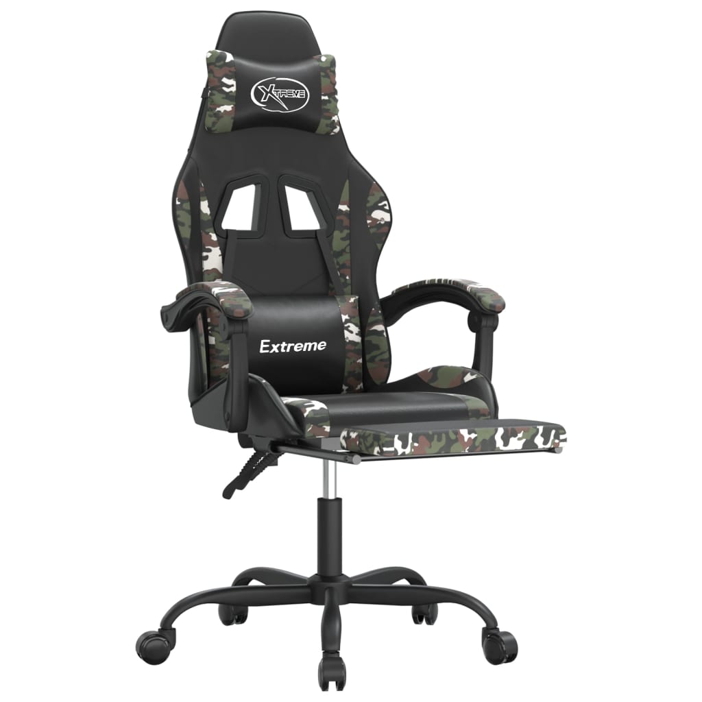 Swivel Gaming Chair with Footrest Black&Camouflage Faux Leather