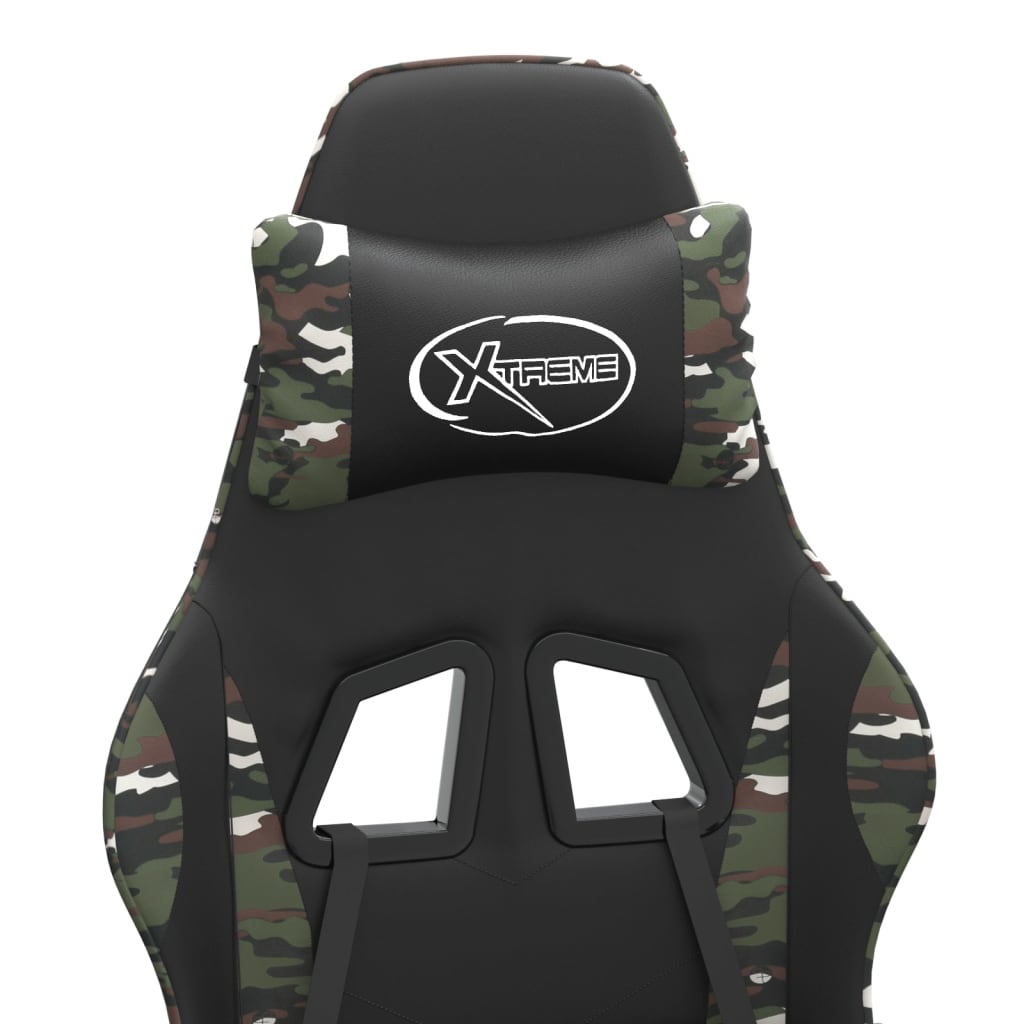 Swivel Gaming Chair with Footrest Black&Camouflage Faux Leather
