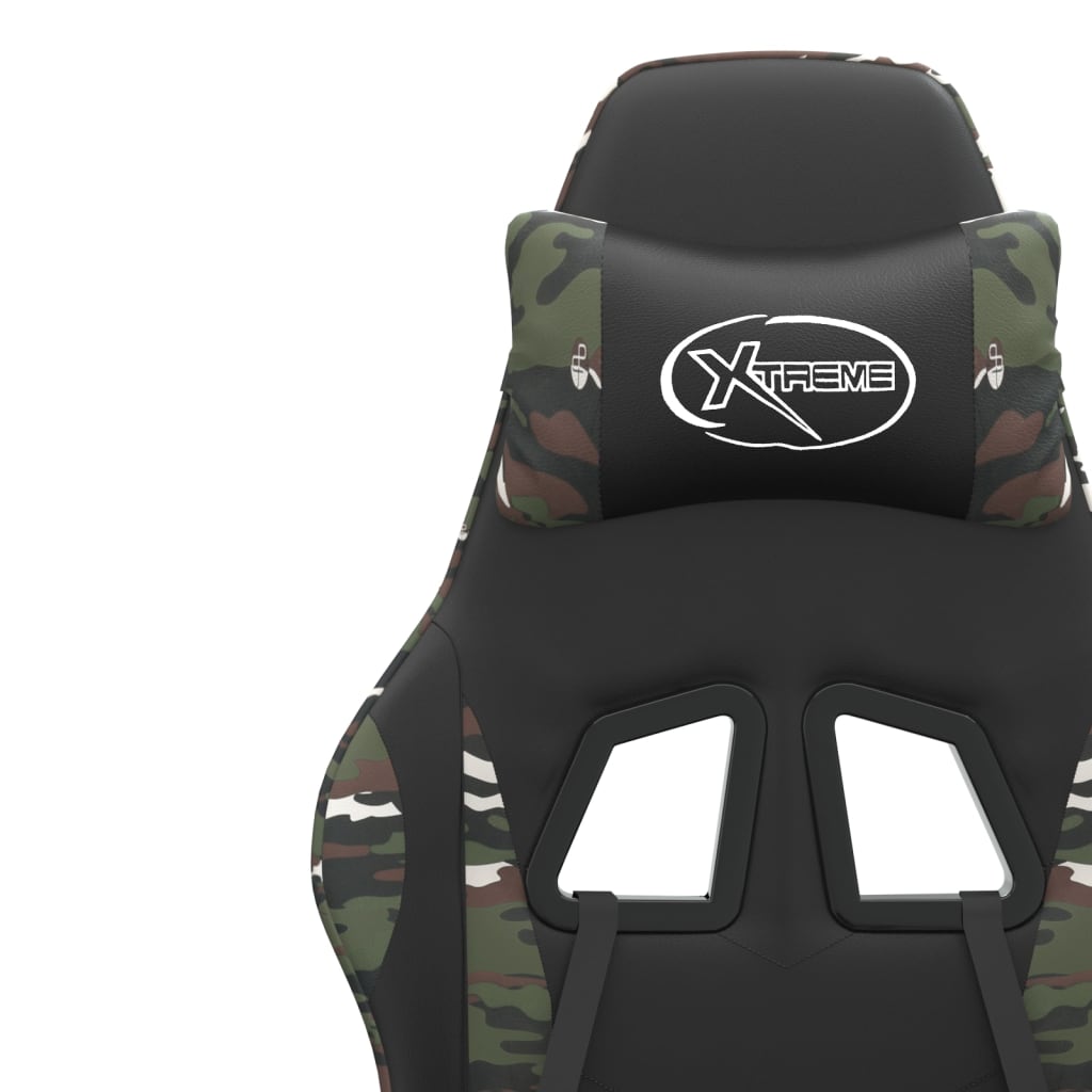 Swivel Gaming Chair with Footrest Black&Camouflage Faux Leather