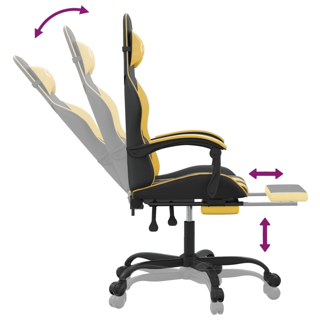Swivel Gaming Chair with Footrest Black&Gold Faux Leather